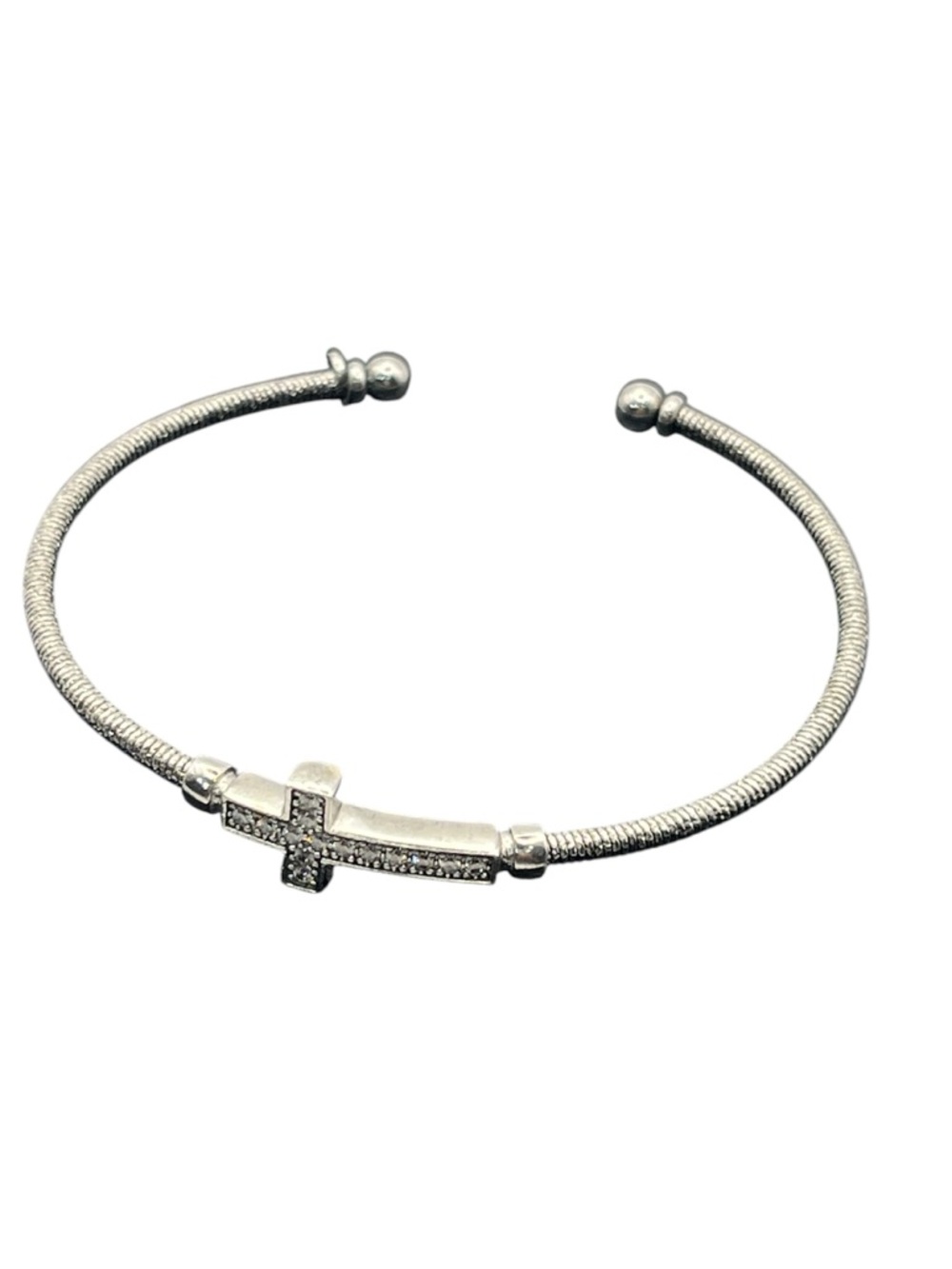 Cross Christian sterling silver mesh cuff bracelet w pave CZ cross